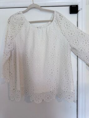 Cato White Eyelet Lace Peasant Blouse